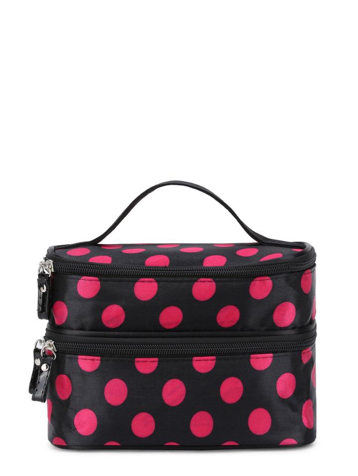 Romwe Polka Dot Double Layers Cosmetic Bag