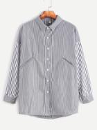 Romwe Vertical Striped Dropped Shoulder Seam High Low Shirt