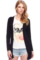 Romwe Loose Buttonless Pocketed Black Cardigan
