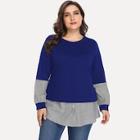 Romwe Plus 2 In 1 Striped Panel Sweatshirt