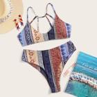 Romwe Random Aztec Print Strappy Back Bikini Set