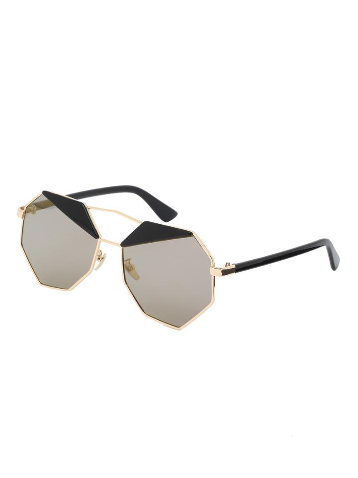 Romwe Golden Frame Polygon Lenses Sunglasses