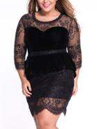 Romwe Black Sheer Lace Peplum Dress