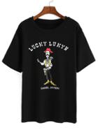 Romwe Cowboy Print Black T-shirt