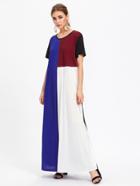 Romwe Color Block Full Length Tee Dress