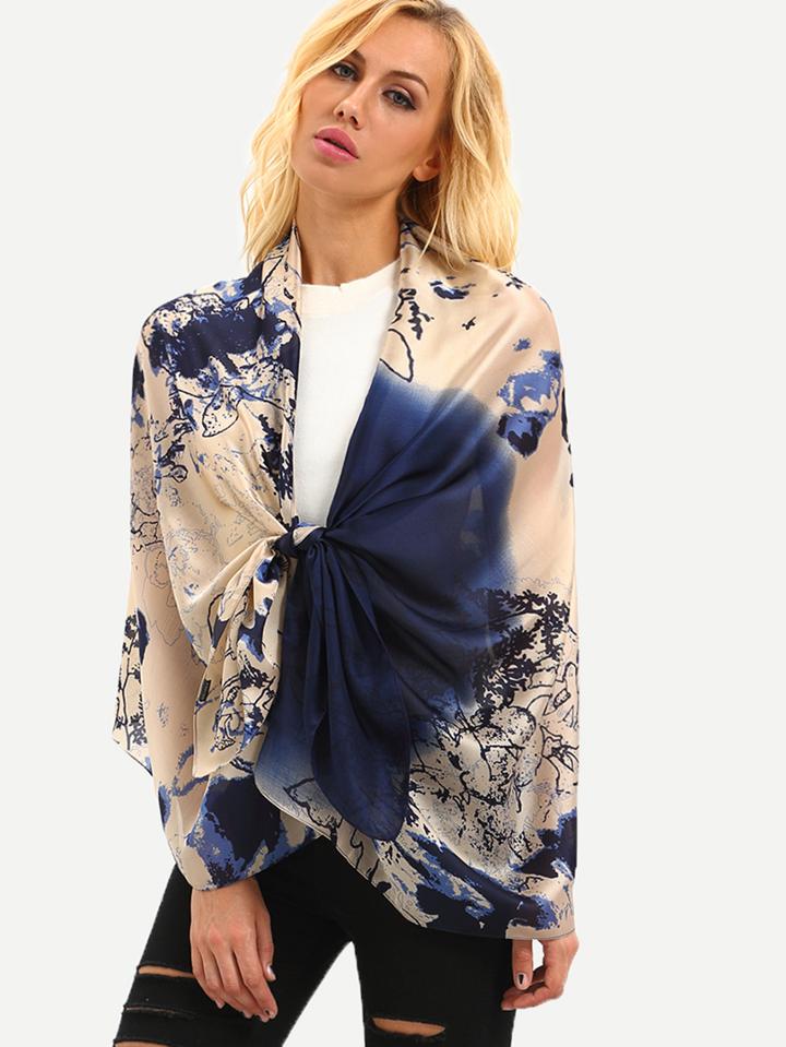 Romwe Abstract Print Shawl - Blue