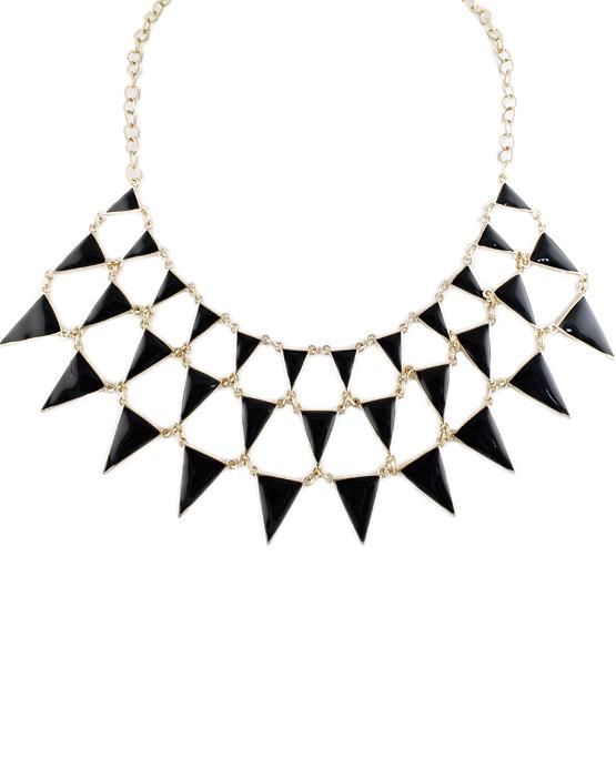 Romwe Black Gemstone Gold Triangle Chain Necklace