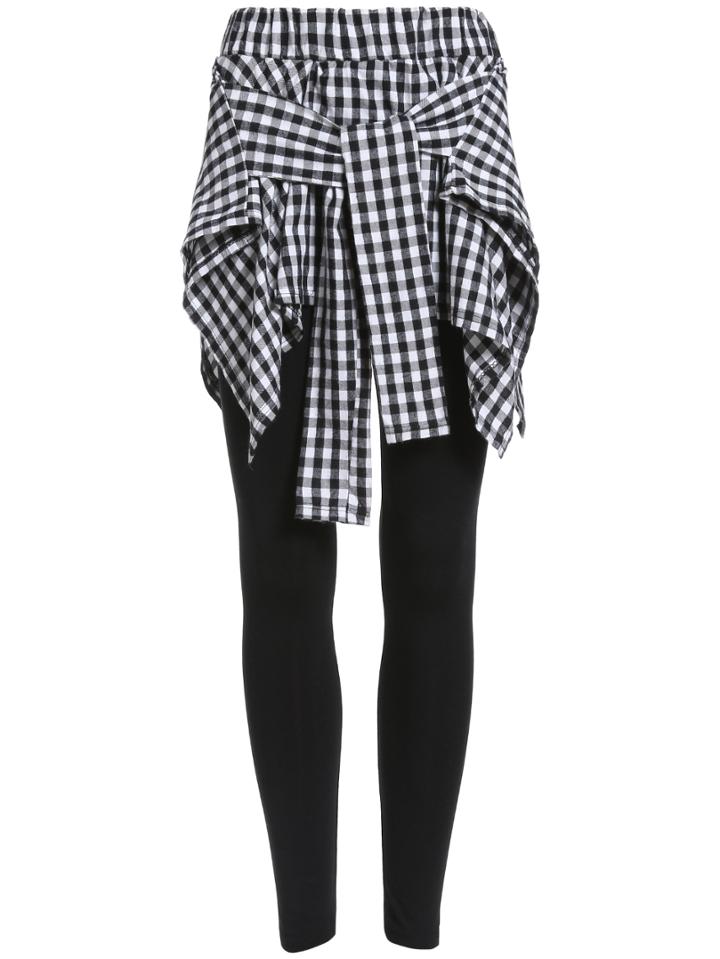 Romwe Elastic Waist Plaid Black White Skirt Leggings