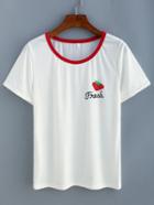 Romwe Contrast Neck Strawberry Print T-shirt