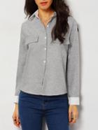 Romwe Contrast Lapel Long Sleeve Blouse With Pockets