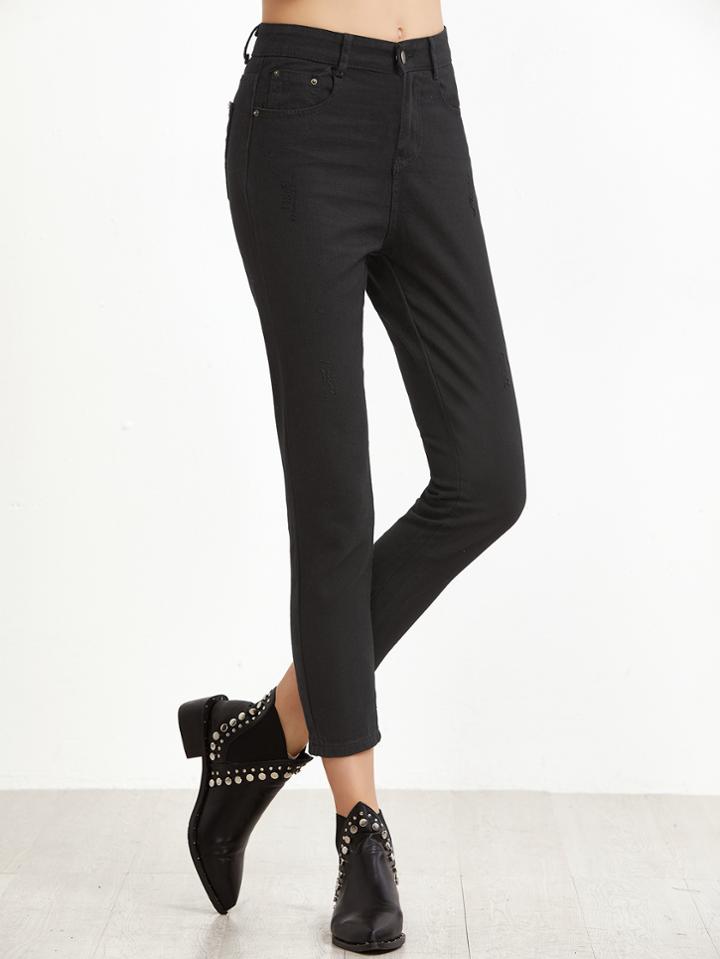 Romwe Black Pockets Skinny Jeans