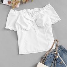Romwe Frill Trim Solid Top