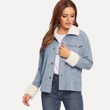 Romwe Contrast Faux Fur Cord Jacket
