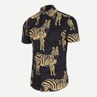 Romwe Men Zebra Print Shirt