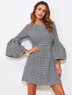Romwe Fluted Sleeve Houndstooth Dress