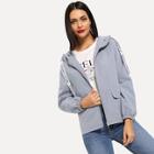 Romwe Letter Drawstring Hooded Zip-up Outerwear