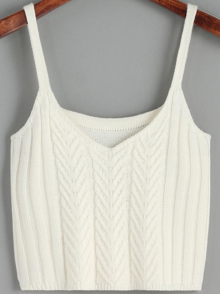 Romwe White Spaghetti Strap Sweater Cami