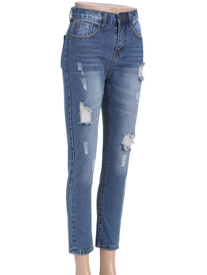Romwe Ripped Slim Denim Blue Pant