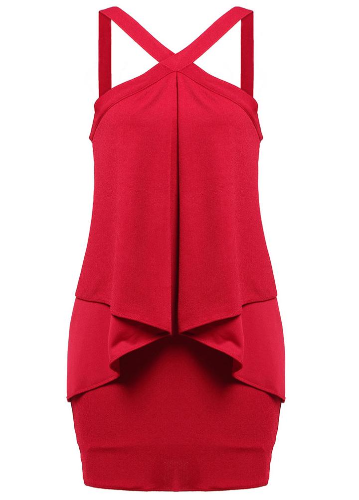 Romwe Cross Front Strap Midi Red Dress
