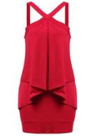 Romwe Cross Front Strap Midi Red Dress
