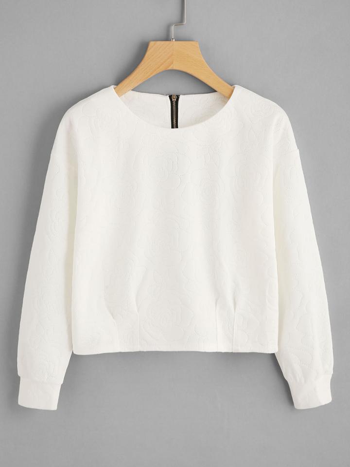 Romwe Zip Back Textured Sweatshirt