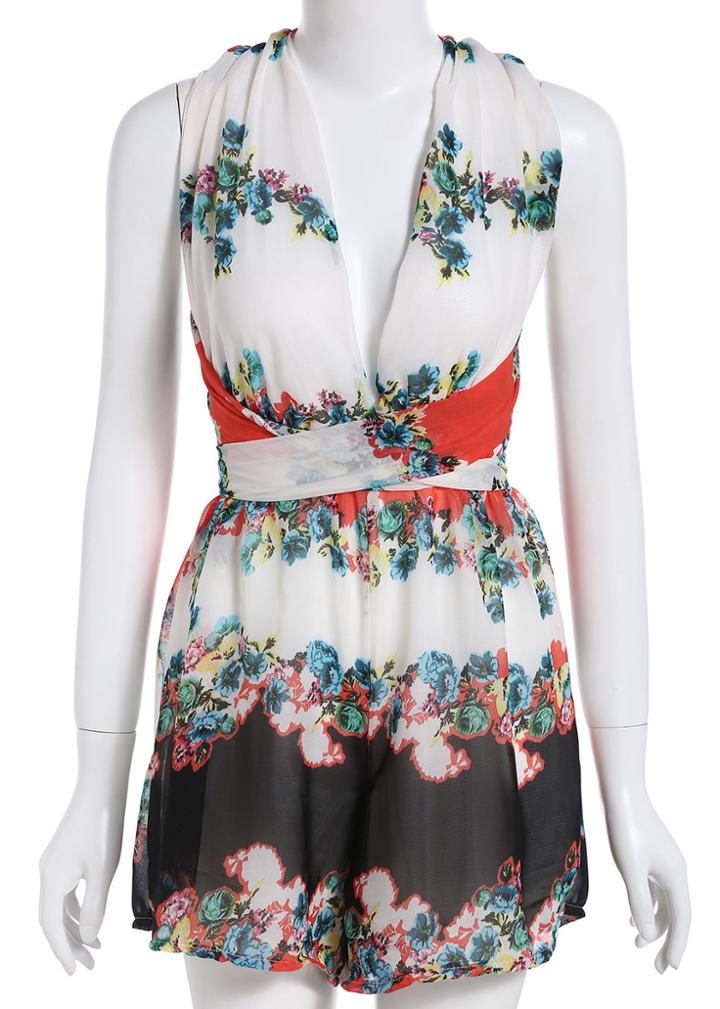 Romwe Halter Florals Black Romper
