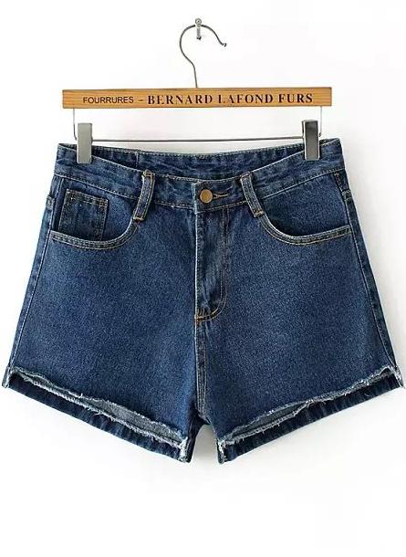 Romwe Fringe Denim Navy Shorts