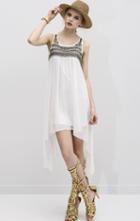 Romwe With Bead Chiffon White Sundress