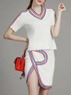Romwe White Striped Knit Top With Split Skirt