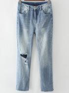 Romwe Blue Cutout Raw Hem Skinny Jeans