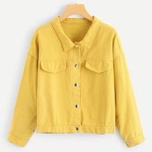 Romwe Letter Print Pocket Detail Button Front Jacket