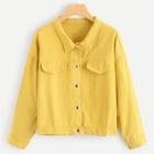 Romwe Letter Print Pocket Detail Button Front Jacket
