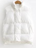 Romwe White Stand Collar High Low Padded Vest