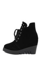 Romwe Black Faux Suede Lace Up Wedge Boots
