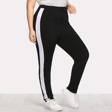 Romwe Plus Contrast Panel Side Pants