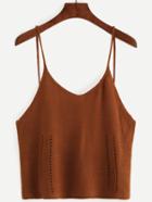 Romwe Coffee Hollow Out Knit Cami Top