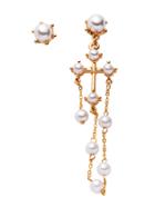 Romwe Gold Plated Faux Pearl Asymmetrical Earrings