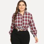 Romwe Plus Split Plaid Blouse