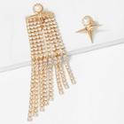 Romwe Rhinestone Tassel Mismatched Drop Earrings 1pair