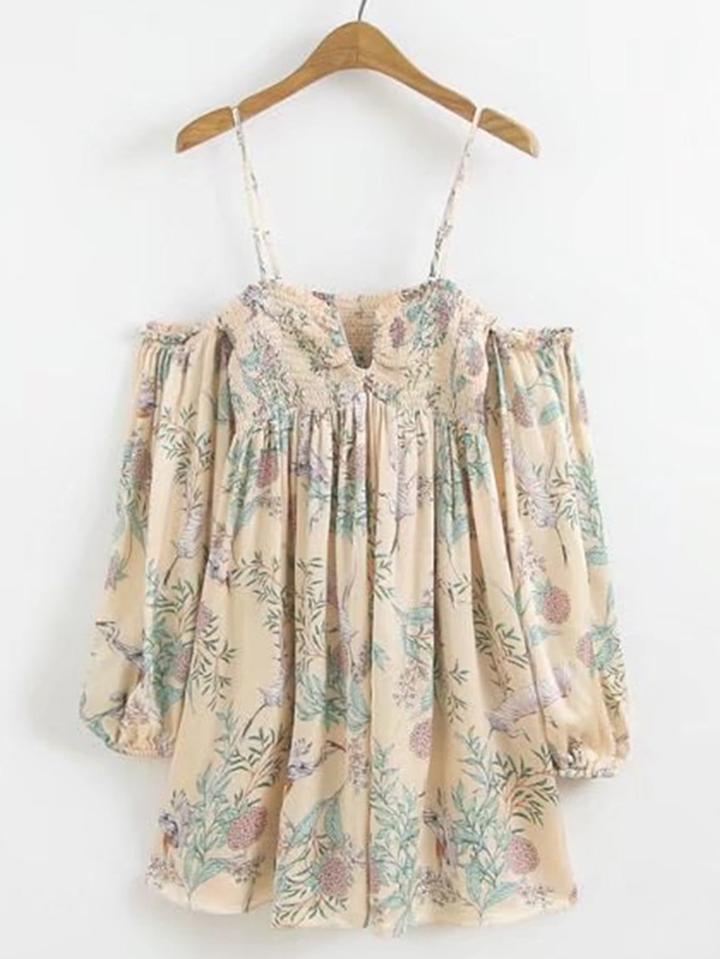 Romwe Cold Shoulder Shirred Detail Dress