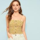 Romwe Ditsy Floral Button Front Shirred Cami Top
