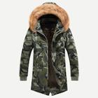 Romwe Men Slit Back Camo Print Hooded Coat