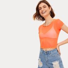 Romwe Lettuce Frill Sheer Mesh Tee