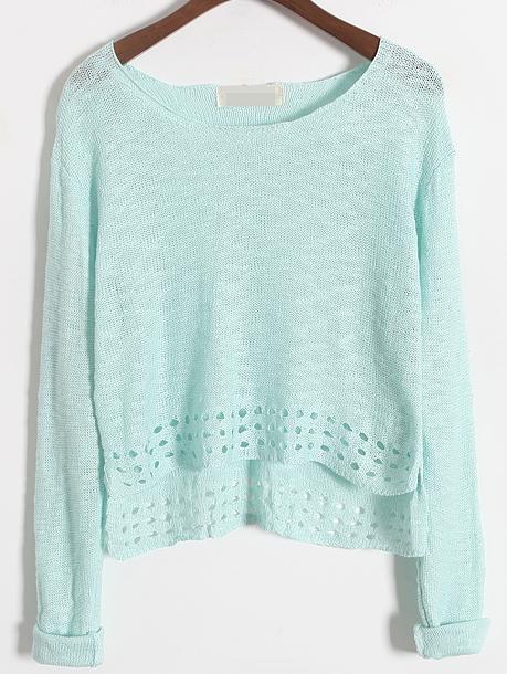 Romwe Dip Hem Green Sweater
