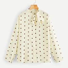 Romwe Polka Dot Tie Neck Blouse