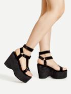 Romwe Metal Triangle Detail Strappy Wedge Sandals
