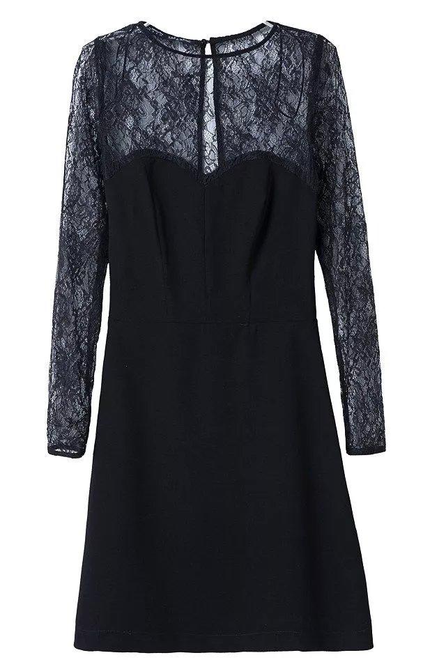 Romwe Black Keyhole Back Lace Splicing Dress