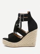 Romwe Tassel Detail Espadrille Wedges With Double Buckle