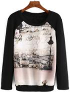 Romwe Contrast Long Sleeve Print Sweatshirt