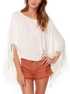 Romwe With Tassel Vintage Open Back Chiffon Top